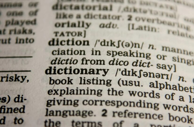 A dictionary page with the definition of "diction."