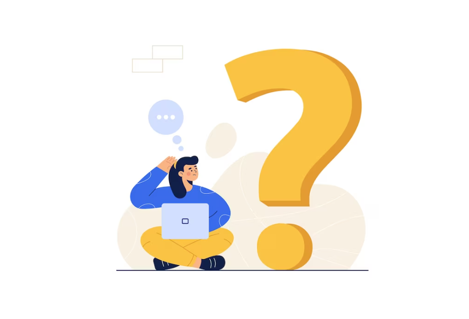An illustration of a person pondering beside a large question mark