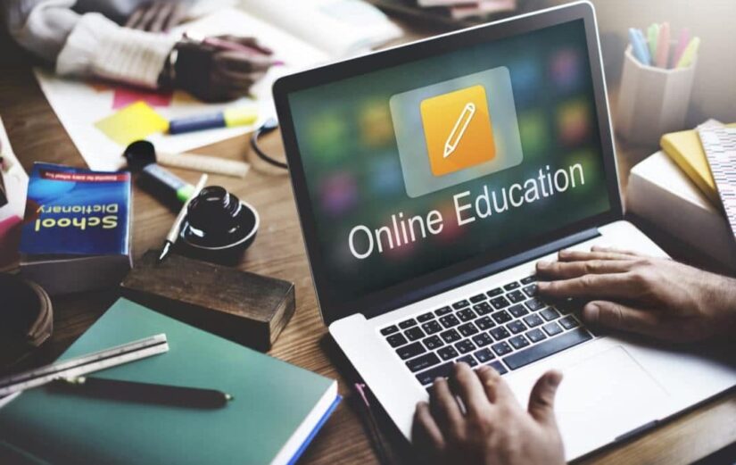 Online education lettering on a laptop